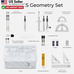 Nicpro 22 PCS Geometry Set Compass Protractor Ruler School Supplies FROM USA