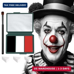 Clown Black White Red Face Paint,Professional 3 in1 Body Paint With 3 Brush Hall