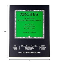 Arches Watercolor Paper Pad, 140 pound, Cold Press, 9″x12″ 9″x12″, White