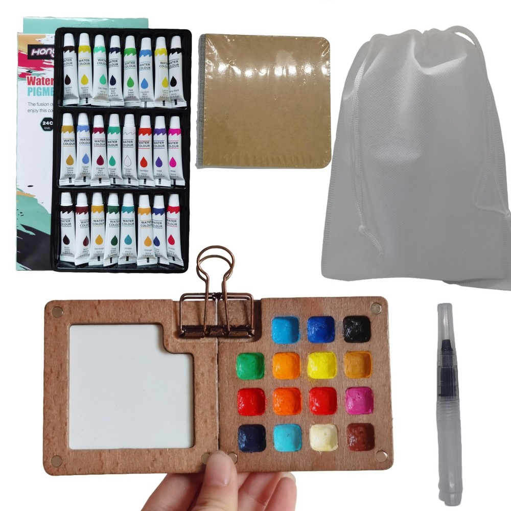 Jolynwin Portable Mini Watercolor 0.2 Ounce (Pack of 1), 24 Colours 15 Grids