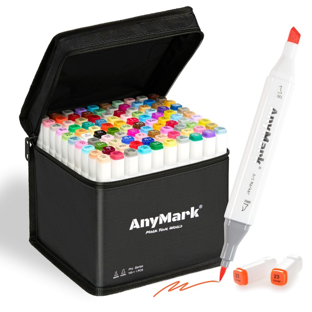 Alcohol Markers Brush Tip, 100+1 Colors Dual Tip Brush & Chisel Alcohol-Based…