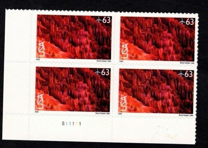 2006 Choice of Plate Blocks C139, Bryce Canyon Utah! US MNH Airmail! BV $9.35