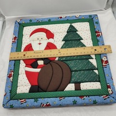 HC Christmas Santa Claus Tree Sparkle 3D Quilted Puffed Canvas Wall Art