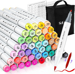 SFAIH Alcohol Markers Brush Tip & Fine Tip – 49 Colors Double Tipped Art Markers