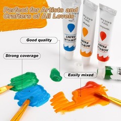Acrylic Paint Set, 24 Colors 0.4 Oz/bottle with 12 Art Brushes, Art Supplies