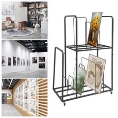 2 Tier Art Canvas Storage Rack with 4 Wheels Display Stand for Painting Board