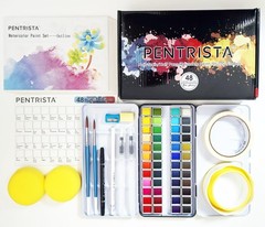 48-Color Solid Watercolor Set for Adults – 20pcs Watercolor Papers,2pcs artis…