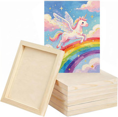 6 Pack Unfinished Blank Wood Panel Boards, Natural Wooden Painting Canvas for Oi