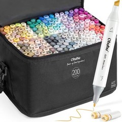 Ohuhu Alcohol Markers 200 Colors – Chisel & Fine Dual Tip Art Drawing Marker Set