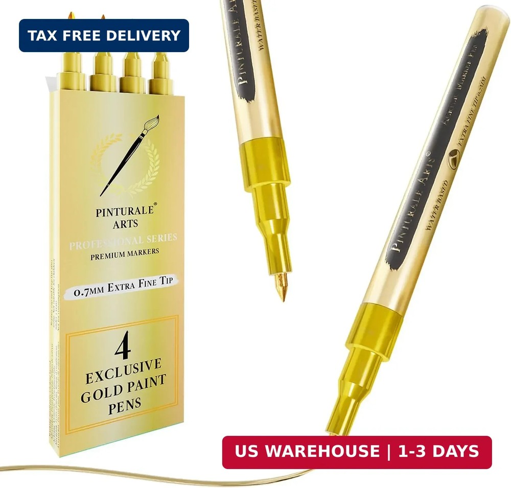 4 Gold Paint Pen Fine Tip | Set 4 Gold Paint Marker Metallic | Extra Fine Tip…