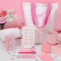 25 Pcs Pink Bow Gift Set Cute Coquette Stationery A6 Leather Notebook Pencil …
