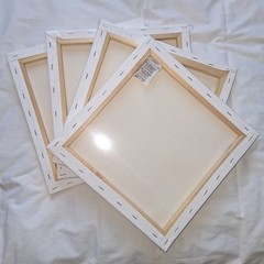 Set of 4 Blank White Stretched Canvases 12×12 Square Wood Frame Art Supplies