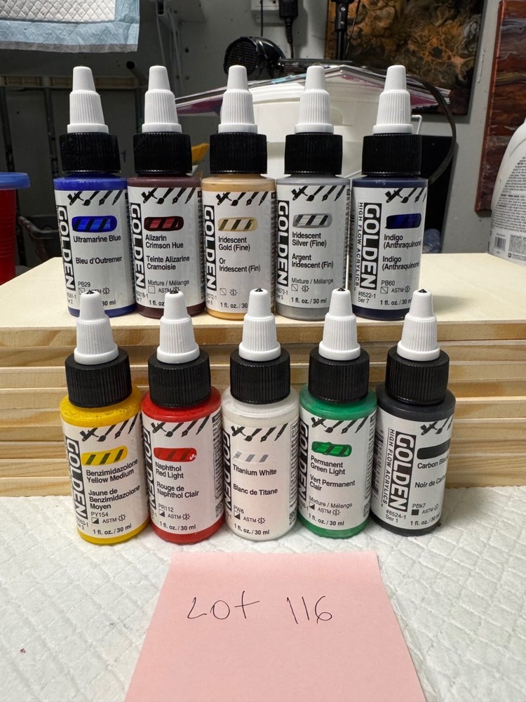 LOT OF 10 Golden High Flow Acrylics 1 fl. oz. /30 ml Sealed No Duplicates LOT116