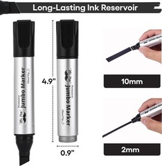 Jumbo Permanent Markers 4 Pack Chisel Tip Black – Thick Wide Tip Large Size