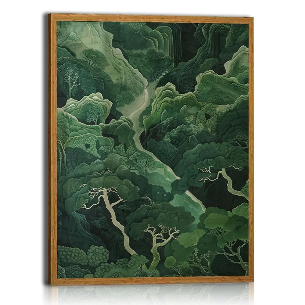 Framed Canvas Painting Wall Art Oriental Forest Landscape Print Poster Green …