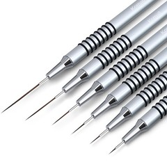 Komall Metallic Nail Art Brushes, 6Pcs Non Slip Liner Brush Set, UV Silver