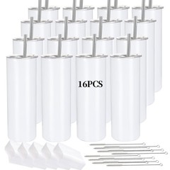 16 Pack Sublimation Tumblers Straight Skinny Tumbler Blanks Bulk 20oz for Hea…