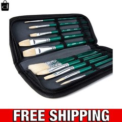 Intermediate Artist 10-Piece Paint Brush Set with Natural Wood Handles – Green