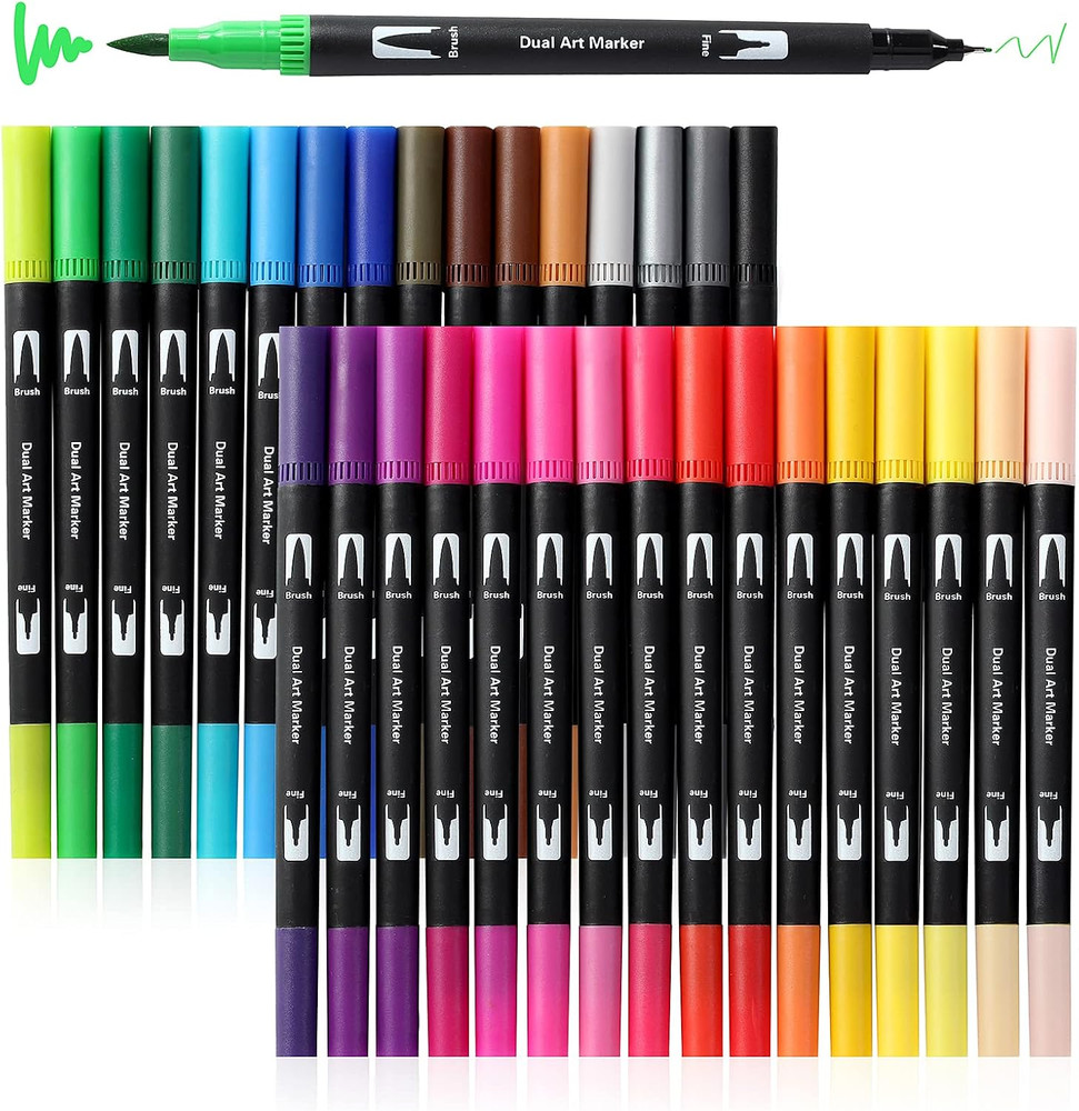 Art Markers Brush Pen, Markers for Adult Coloring Books No Bleeding,32 Colored P