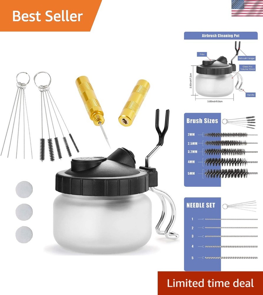 Heavy-Duty Airbrush Cleaning Kit: Needle Set with Durable Glass Cleaning Pot
