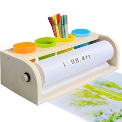 Wooden Tabletop Paper Dispenser with Roll and Pencil Holder Cups Craft Desktop H