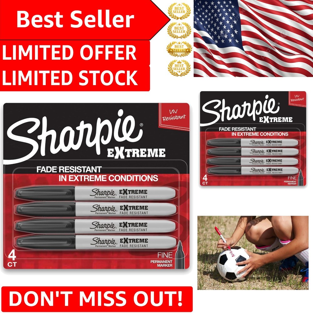 Durable Fine Point Black Permanent Markers, 4-Pack – Perfect for All Surfaces
