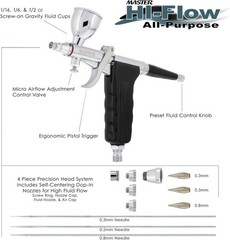 Pro Crafting Airbrush G79: Gravity Feed, 3 Cups, Black/Silver, Case