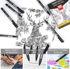 10 Size Black Micro Fineliner Pens Set, Waterproof Archival Ink Drawing Pens