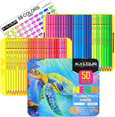 50 Neon Colored Pencils for Adult Coloring Books, Fluorescent Colored Profession