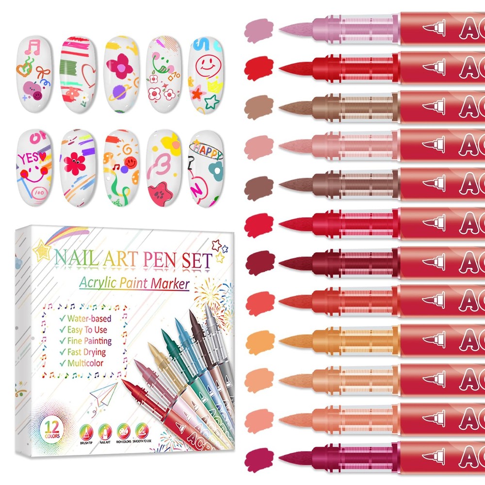 XINGXYUEL 12 Colors Nail Art Pens Set, Markers Polish 01 Red