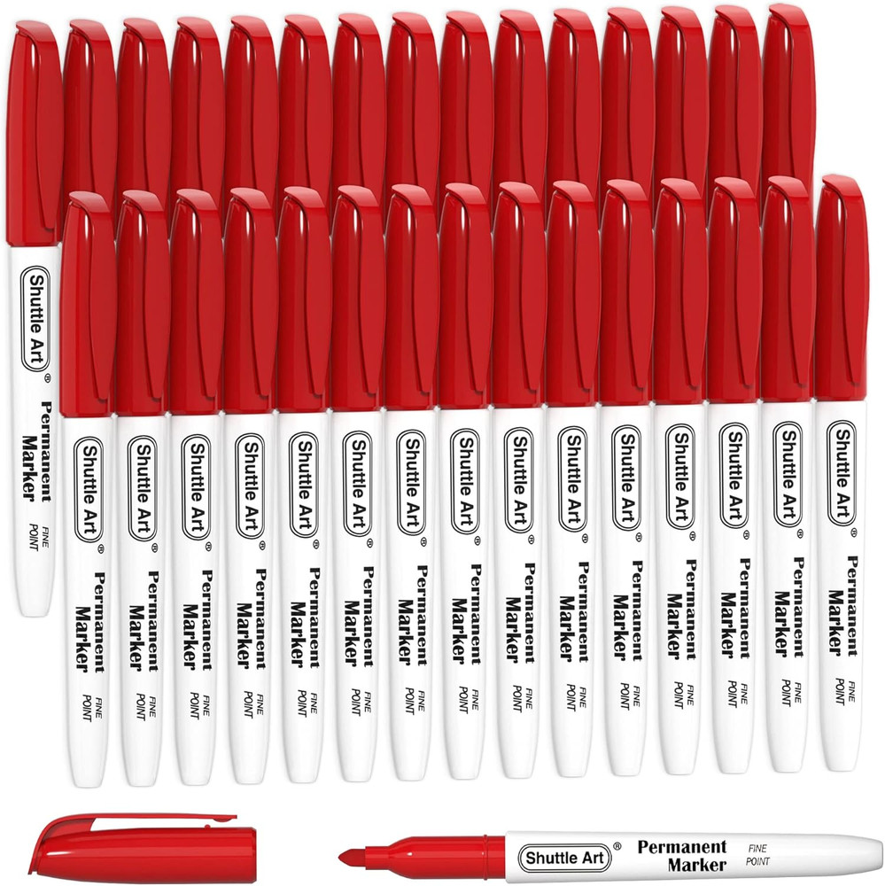 Permanent Markers, 30 Pack Red Permanent Marker set,Fine Point, Works on Plastic