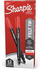 Sharpie Felt Tip Pens, Fine Point (0.4mm), Red, 12 12 Count (Pack of 1), Red