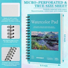 3 PCS 90 Sheet Watercolor Paper Pad 5.5×8.5 In 140lb 300 GSM Cotton Cold Press