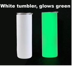 Blank Sublimation Tumbler Straight 20oz White Glows Green Metal Straws Included