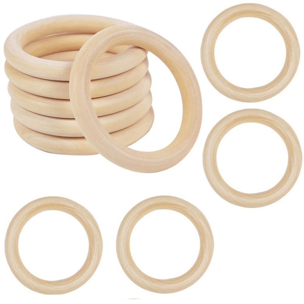 4 Inch Wooden Rings for Craft, 10Pack 100mm Diameter Unfinished Solid Wood Ri…