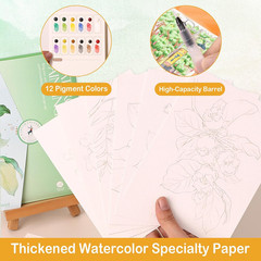 Beginner Watercolor Workbook Set with Envelope, Brushes and 12-Color Watercolor
