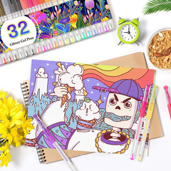 Taotree Glitter Gel Pens, 32 Colors Neon Glitter Pens Fine Tip Art Markers Set