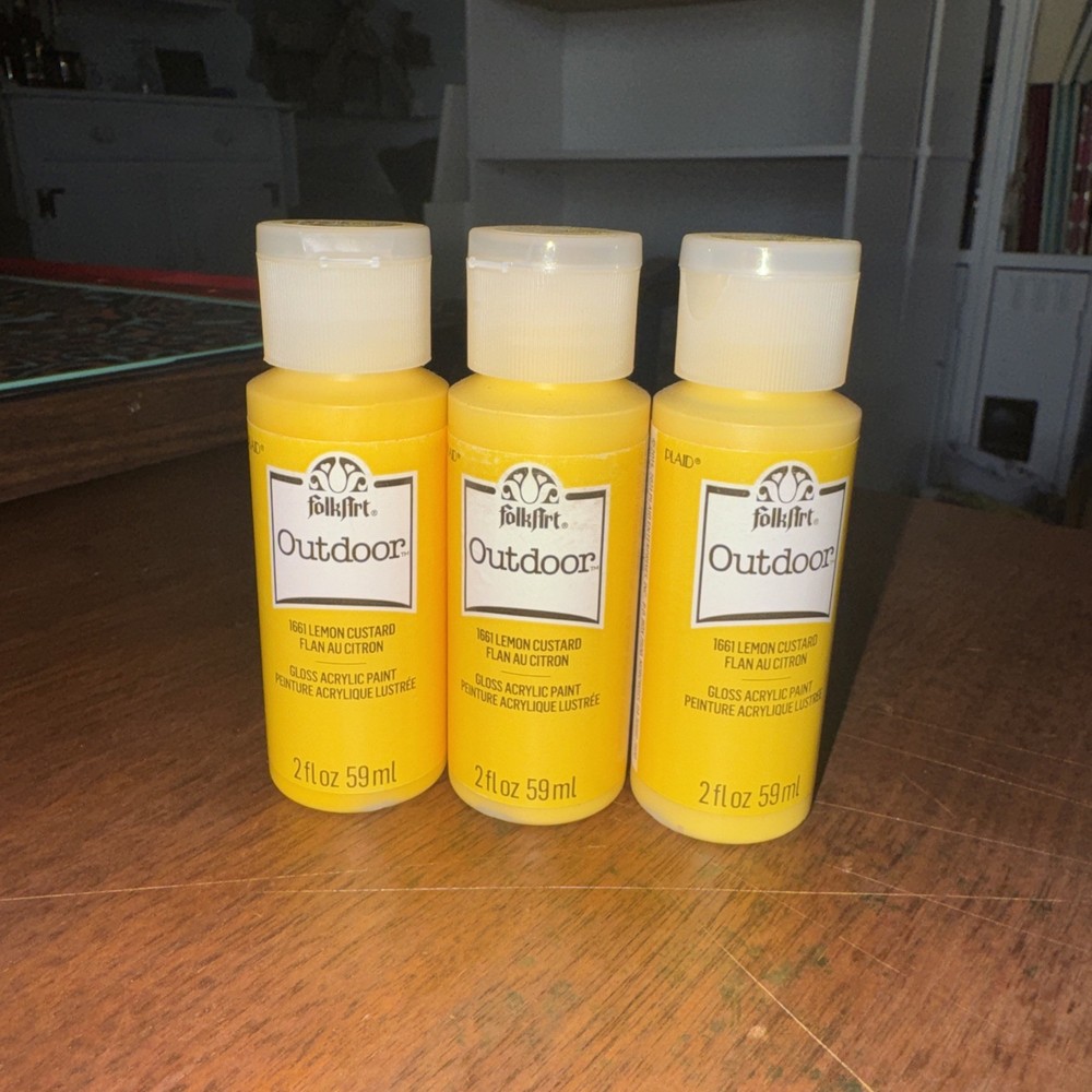 Lot Of 3, FolkArt Outdoor Acrylic Paint in Assorted 2 Fl Oz, 1661 Lemon Custard