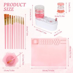 Painting Station Silicone Mat 20×16 Inch Cup 10 Brushes Foldable Bowl Pink