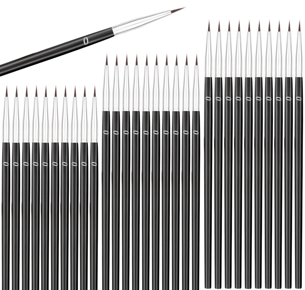 Detail Paint Brushes Tiny Liner Set 30 Pcs #0 Fine Synthetic Hair Wooden Handle