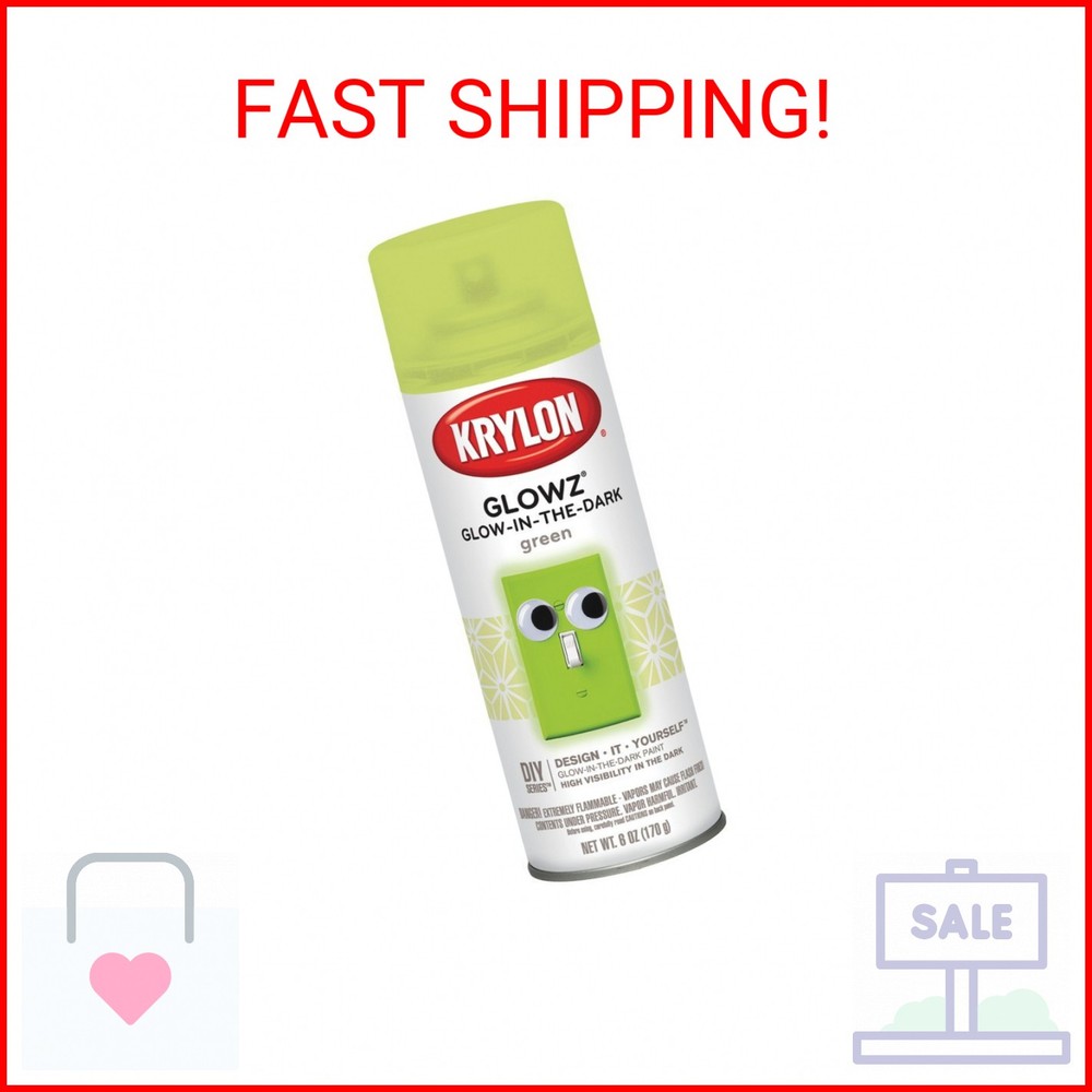 Krylon K03150 Glowz Glow-in-The-Dark Paint, Green, 6 Ounce, Aerosol