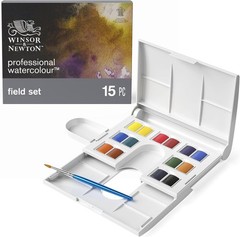 Winsor & Newton Professional Watercolour Field Set ~ 14 Half Pan & Brush ~ 15pc