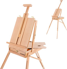 Beechwood French Easel with Sketch Box & Storage Drawer, Portable Folding Tripod