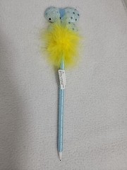 Blue Butterfly & Flower W/ Fuzzy Accent Pens, Lot Of 3