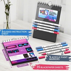 Black Sketchbook Set：5.5″ x 8.5″ 100GSM Aicd-35 Sheets Black Sketchbook & 4 D…