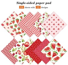 Fruit Scrapbook Paper Pad, 24 Sheets 6 x6 Inch Red Patterned Designed