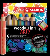 Multi-Talented Pencil woody 3 in 1 ARTY – Pack of 6 – Assorted Colors with Sh…