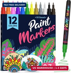 DAPAWIN Permanent Oil Based Paint Markers: Fine Point Oil Paint Pen, 12 Colors F