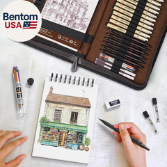 58PCS Art Drawing Supplies Kit in Leather Case, MP1000 Black Metal Mechanical Pe
