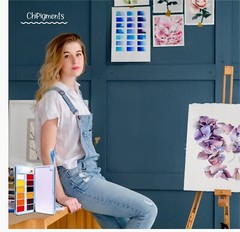 ChiPigments® *Set of 48* Watercolor Paint Set for Pocket,Travel & 7 Waterbrushes